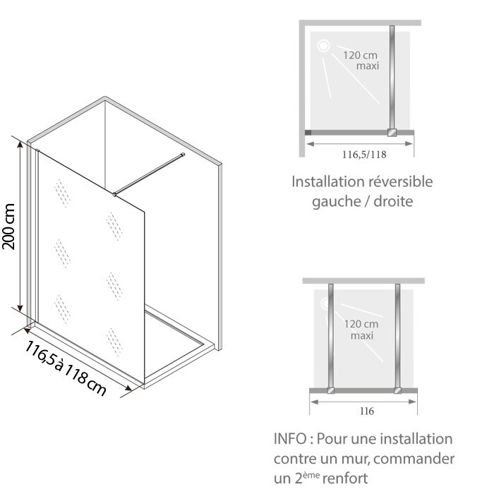 Schéma de la paroi Solo Design 120 cm Kinedo