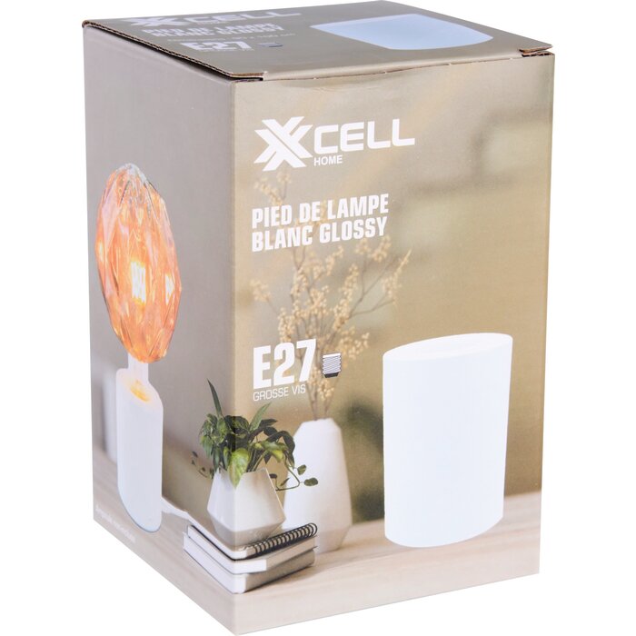 Pied de lampe blanc brillant E27 XXCELL design cylindrique