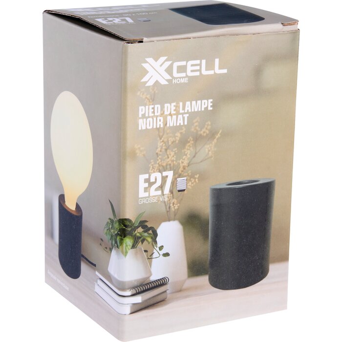 Pied de lampe noir mat E27 XXCELL design cylindrique