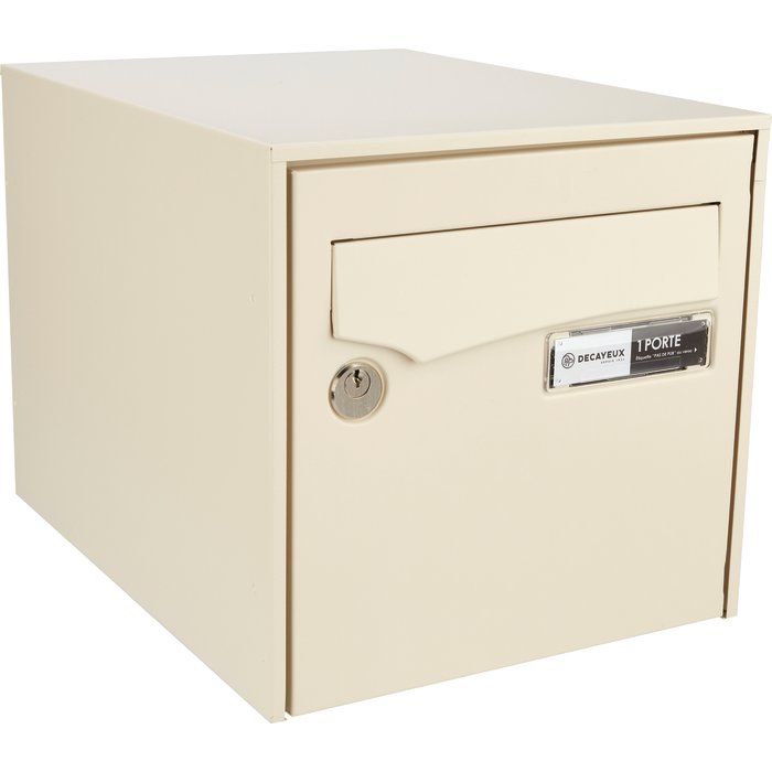 Boîte aux lettres individuelle simple face Loft Acier Decayeux beige ton pierre en acier électrozingué avec porte frontale et cylindre PTT.