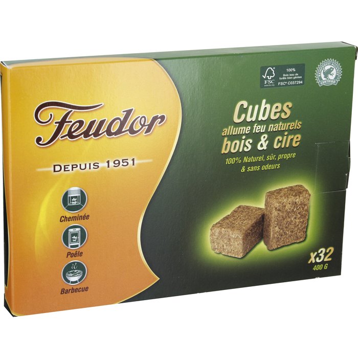 Cubes bois et cire Feudor - 32 allume-feu