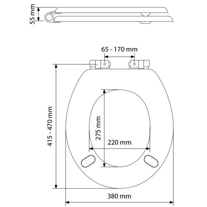 Schéma technique de l'abattant WC Tradition Easy Clip D.A – Olfa