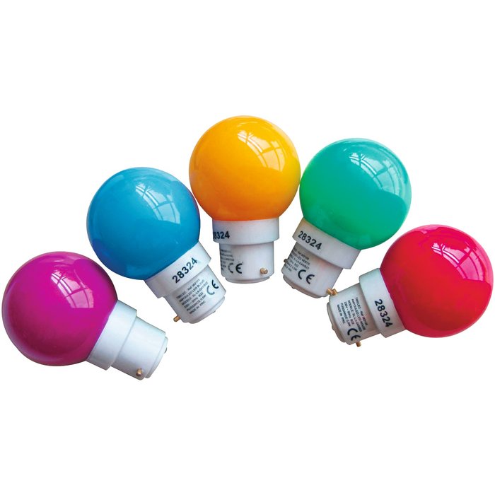 Ampoule LED sphérique - Pour Guirlande - Tibelec - B22 - 0,6 W - 30 lm - Multicolore - Boîte de 5