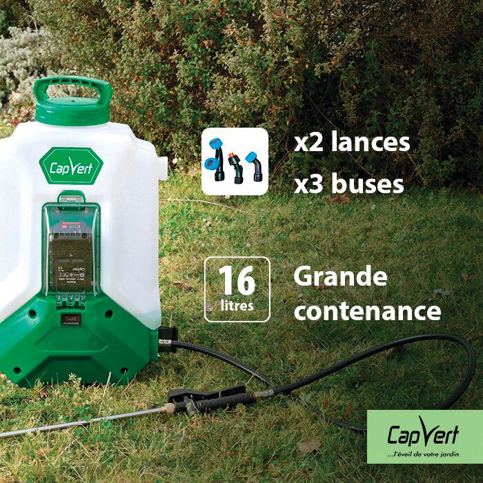 Pulvérisateur à dos électrique Capvert 20 V 16 L avec batterie et accessoires de pulvérisation