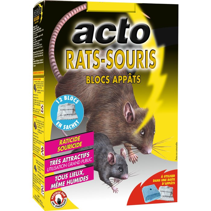 Rats souris blocs appâts Acto - 12 blocs de 20 g