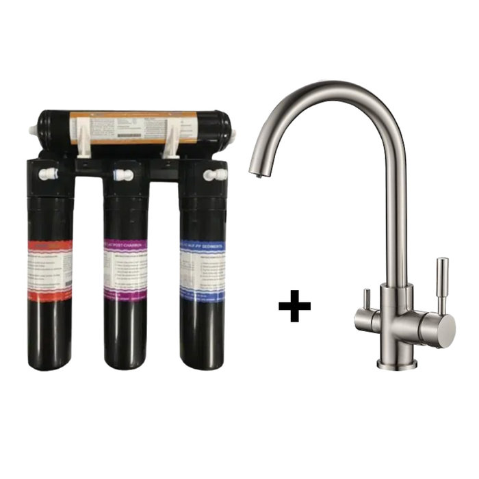 Pack purificateur d'eau AquaPlus avec robinet 3 voies Napoli brossé Waterclic