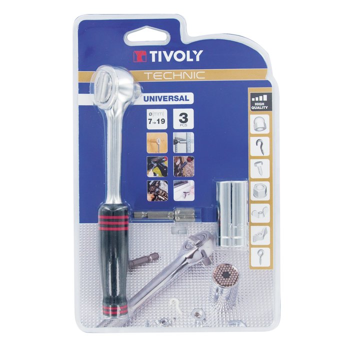 Douille universelle clé à Cliquet outil réparation avec poignée Tivoly - 7-19 mm