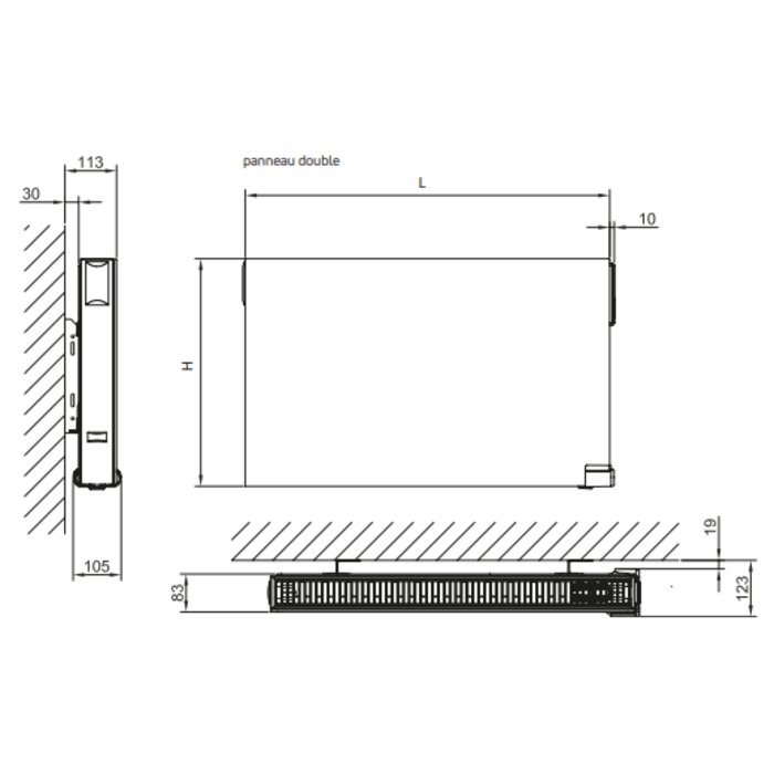 Radiateur électrique Yali ramo plus 1000 W dimension
