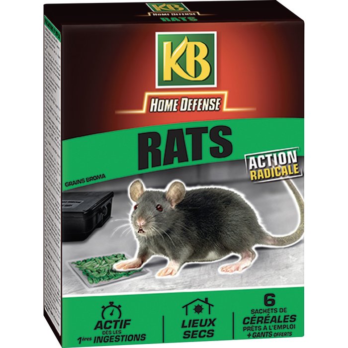 Raticide céréales action radicale prêt à l'emploi KB Home Defense - 6 sachets 25 g