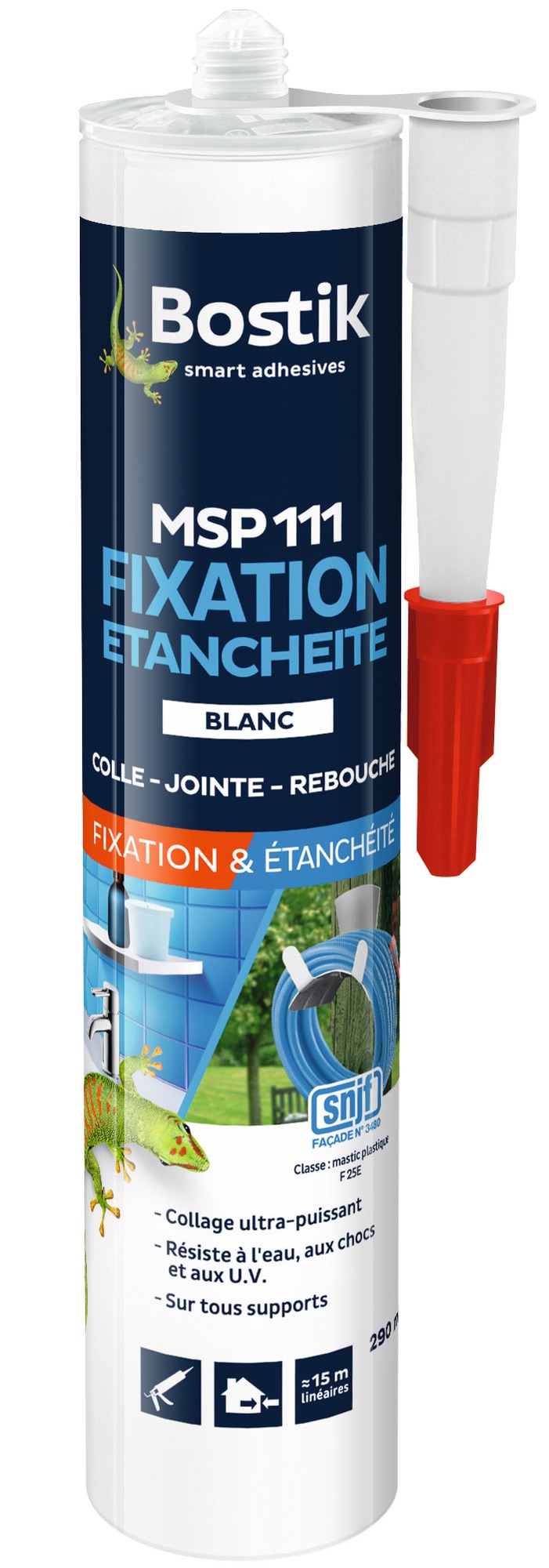 Fixation & étanchéité MS110 Bostik - Blanc - Cartouche 290 ml