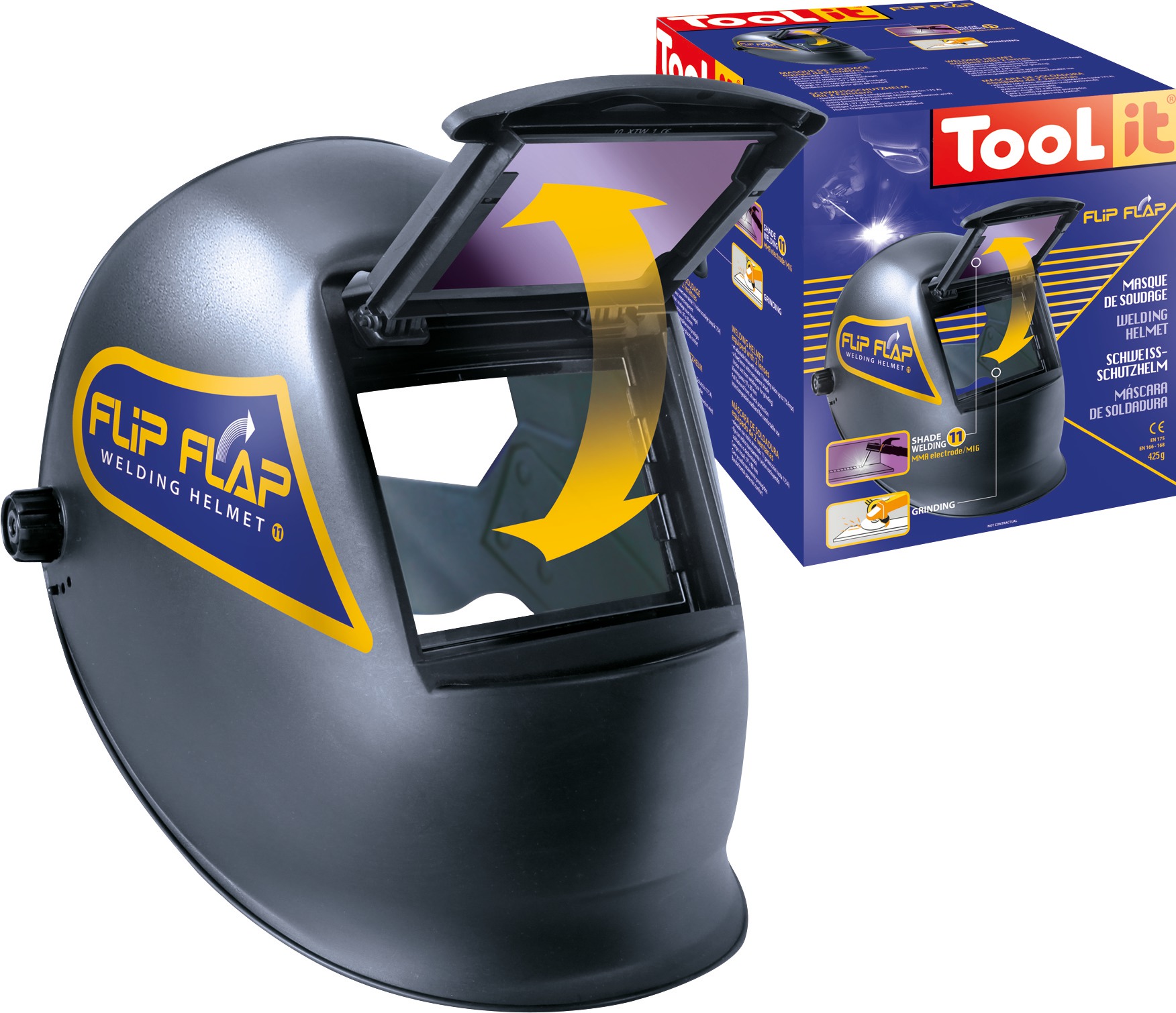 Masque de soudure Flip-Flap Tool It - Champs de vision 93 x 44 mm - 2 mains libres