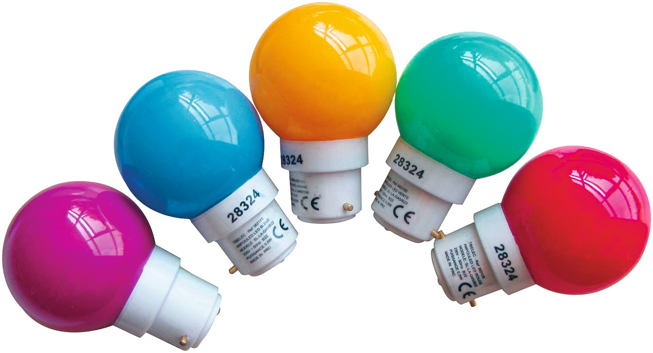 Ampoule LED sphérique - Pour Guirlande - Tibelec - B22 - 0,6 W - 30 lm - Multicolore - Boîte de 5