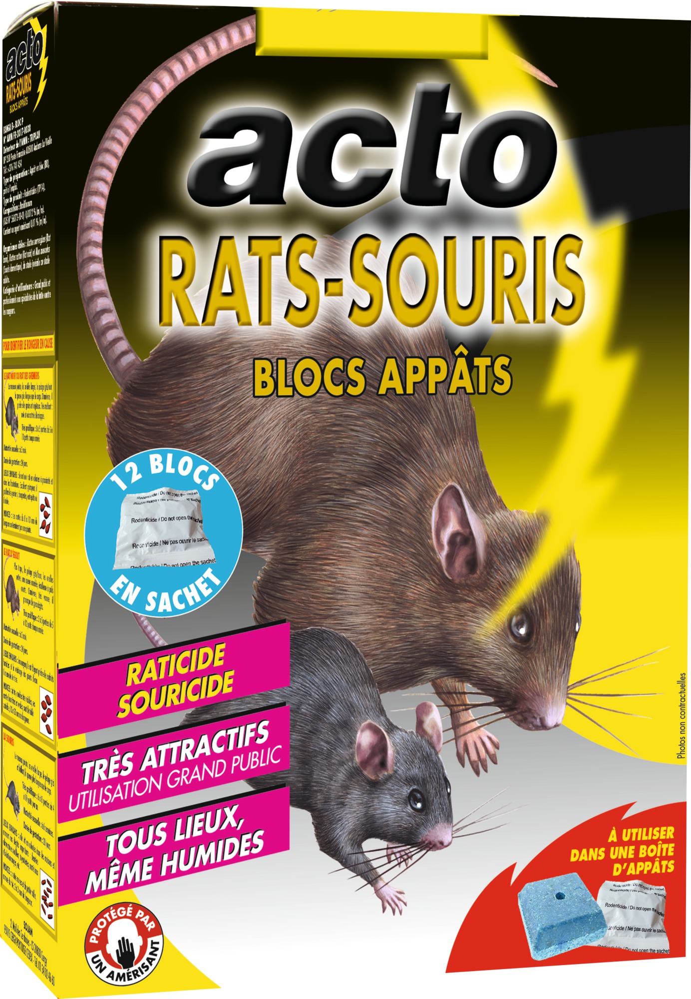 Rats souris blocs appâts Acto - 12 blocs de 20 g