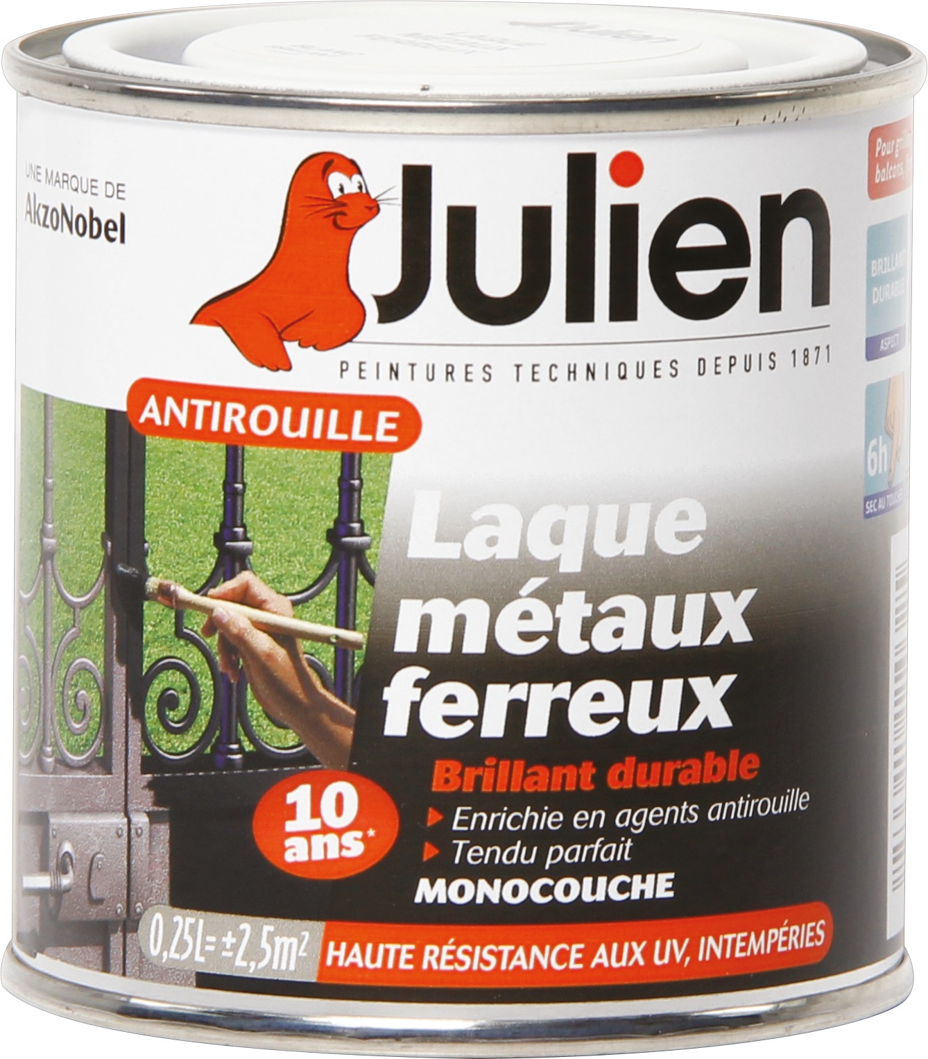 Laque antirouille - Julien - Blanc brillant - Boîte 250 ml