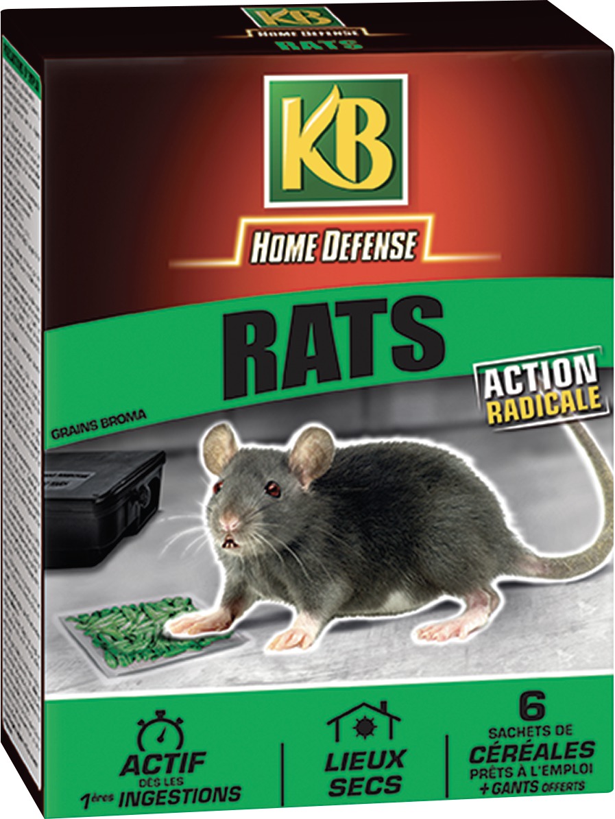 Raticide céréales action radicale prêt à l'emploi KB Home Defense - 6 sachets 25 g